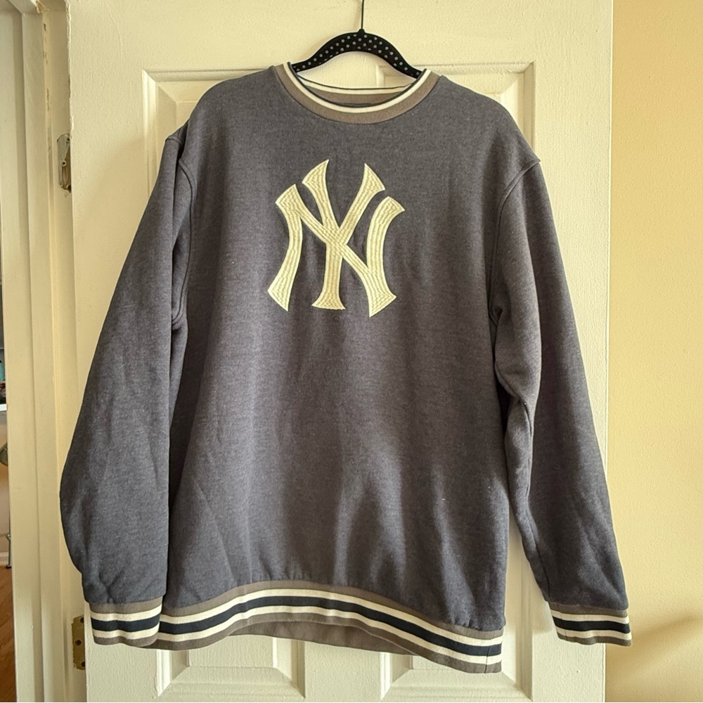 Unisex New Era Grey/Blue Embroidered Crewneck Sweater